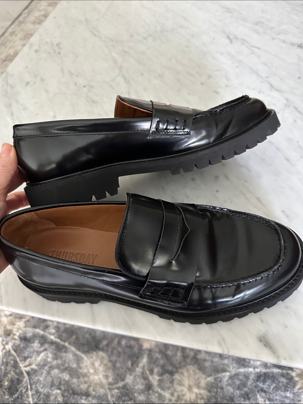 Thursday Boot Company Black Leather Lug-Soled Penny Loafers - Picture 7 of 11